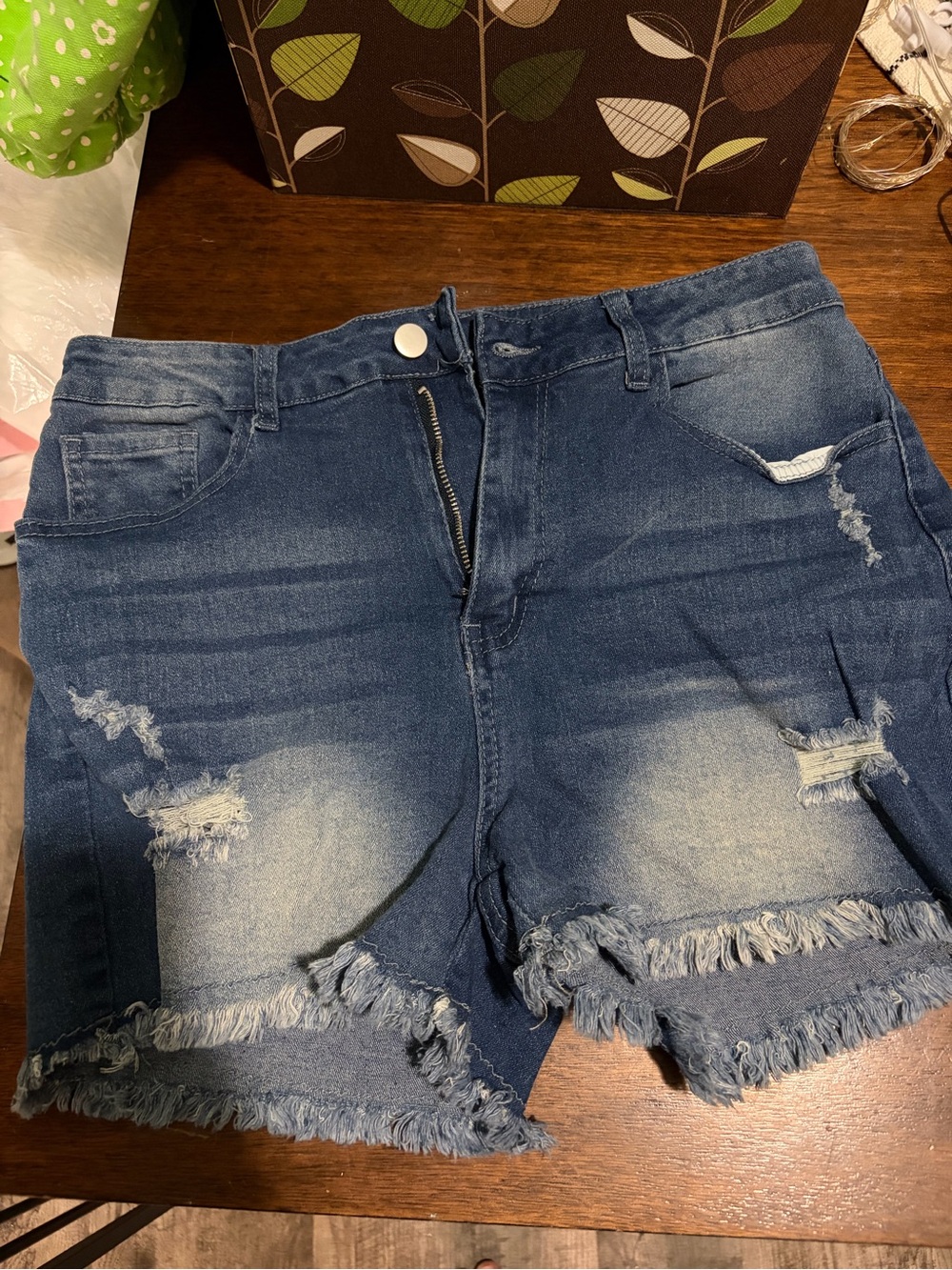 High-Rise Distressed Denim Women’s Shorts - Blue